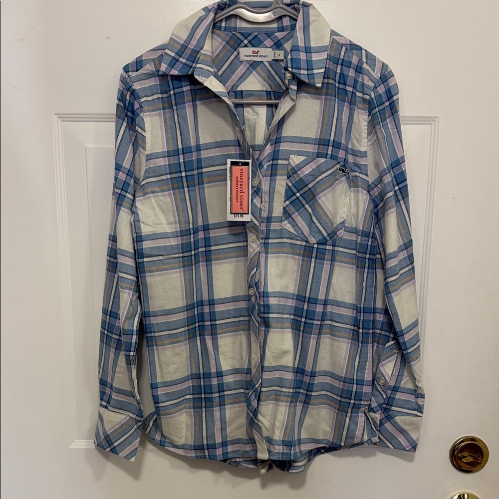 NEW Vineyard Vines Blue and White Checkered Shirt